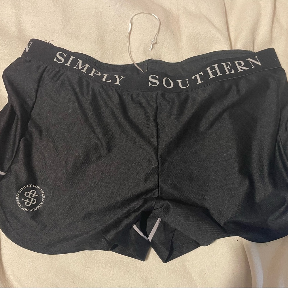Simply Southern Black Women's Athletic Shorts with Logo Waistband